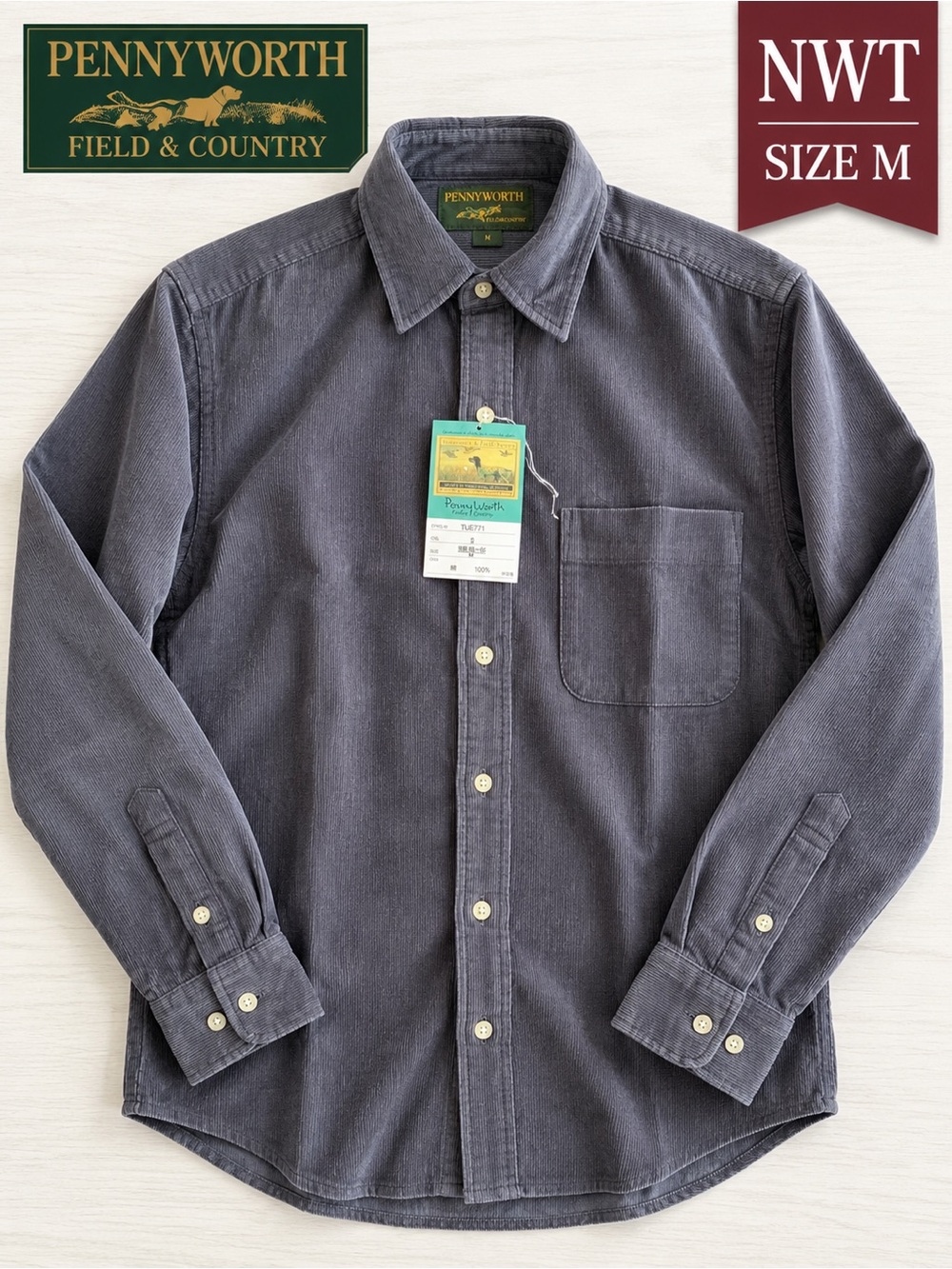 NWT Men’s Gray Corduroy Button Up Shirt M Penny Worth Field & Country